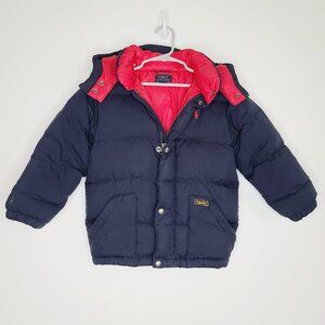 POLO by Ralph Lauren Down Puffer Coat Little Boys Sz 5 Navy Blue and Red